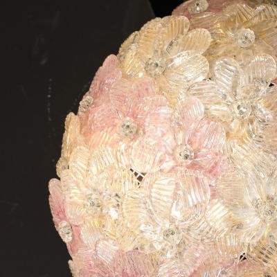  Barovier Toso Mid Century Hand Blown Rose Murano Glass Florrets Chandelier by Barovier Toso