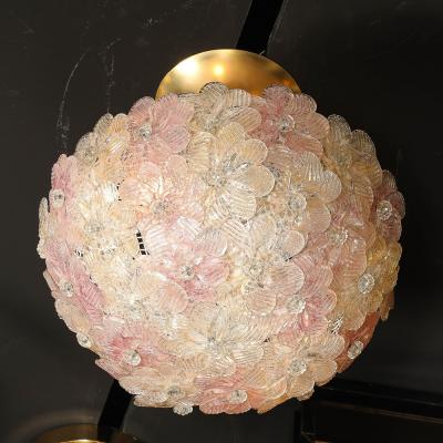  Barovier Toso Mid Century Hand Blown Rose Murano Glass Florrets Chandelier by Barovier Toso