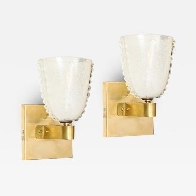  Barovier Toso Mid Century Handblown Murano Bullicante Glass Brass Sconces by Barovier Toso