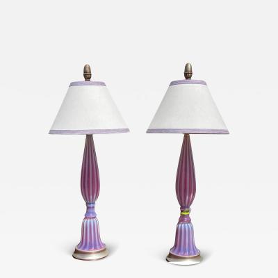  Barovier Toso Mid Century Modern Murano Italian Art Glass Table Lamps W Custom Shades