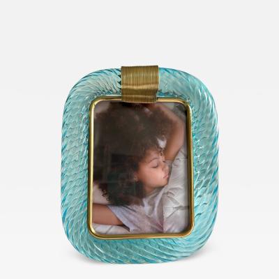  Barovier Toso Mid Century Modern Style Light Blue Torchon Murano Glass Small Picture Frame
