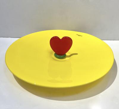  Barovier Toso Modern Barovier Toso Green Yellow Art Murano Glass Red Heart Plate Centerpiece