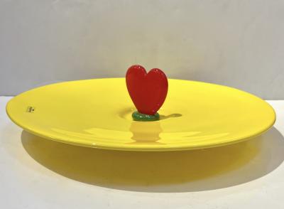  Barovier Toso Modern Barovier Toso Green Yellow Art Murano Glass Red Heart Plate Centerpiece