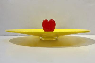  Barovier Toso Modern Barovier Toso Green Yellow Art Murano Glass Red Heart Plate Centerpiece