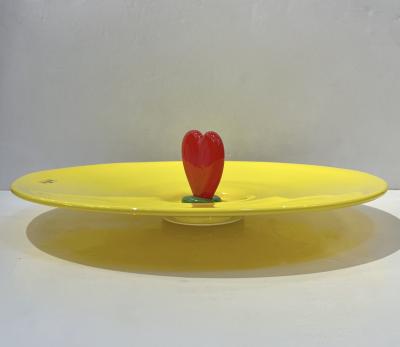  Barovier Toso Modern Barovier Toso Green Yellow Art Murano Glass Red Heart Plate Centerpiece