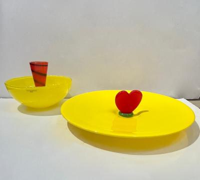  Barovier Toso Modern Barovier Toso Green Yellow Art Murano Glass Red Heart Plate Centerpiece