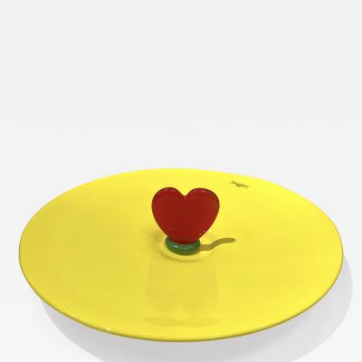  Barovier Toso Modern Barovier Toso Green Yellow Art Murano Glass Red Heart Plate Centerpiece