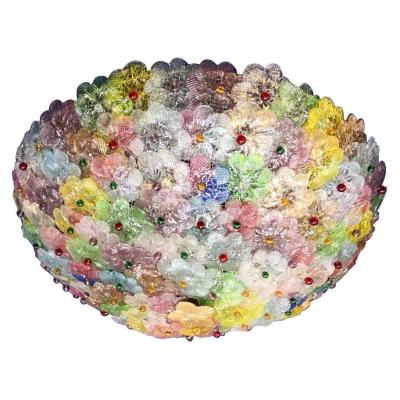  Barovier Toso Multi Color Flowers Basket Murano Glass Ceiling Light