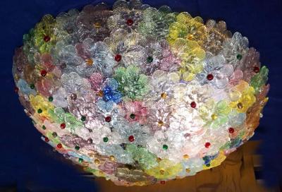  Barovier Toso Multi Color Flowers Basket Murano Glass Ceiling Light