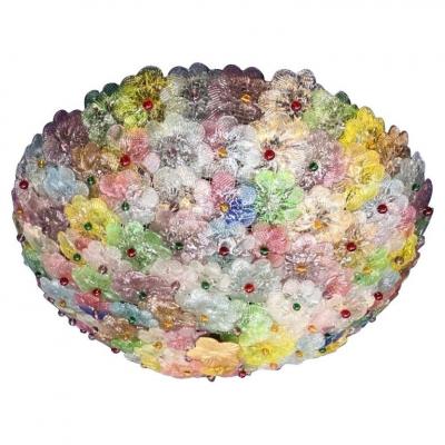 Barovier Toso Multi Color Murano Flower Glass Big Ceiling Light 1950s