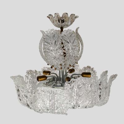 Barovier Toso Murano Chandelier glass clear frosted white inclusion
