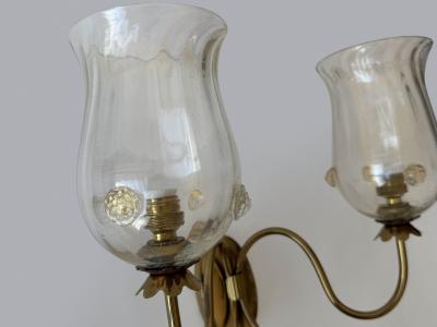  Barovier Toso Murano wall sconces by Barovier in glass and brass Italy ciorca 1950s