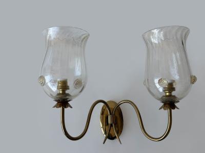  Barovier Toso Murano wall sconces by Barovier in glass and brass Italy ciorca 1950s