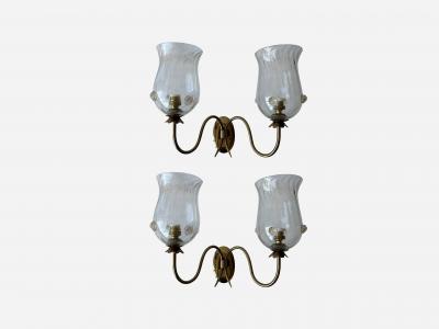  Barovier Toso Murano wall sconces by Barovier in glass and brass Italy ciorca 1950s