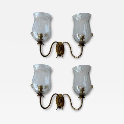  Barovier Toso Murano wall sconces by Barovier in glass and brass Italy ciorca 1950s