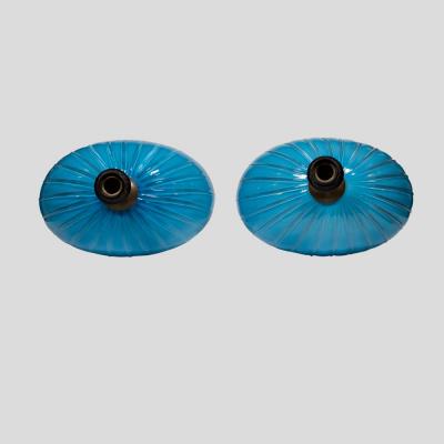  Barovier Toso Pair Of Sky Blue Ribbed Barovier Murano Glass Table Lamps