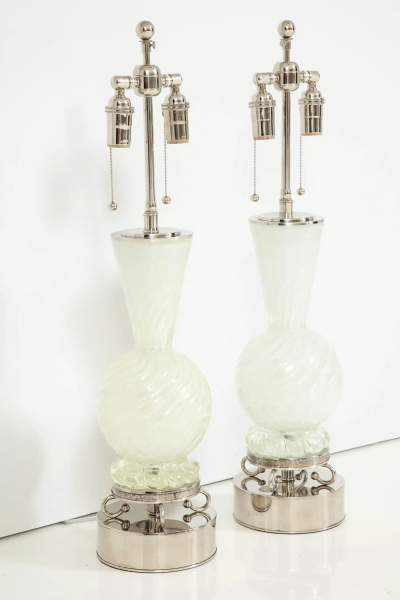  Barovier Toso Pair of 1950s Barovier Too Murano Lamps