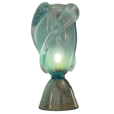  Barovier Toso Pair of Barovier Toso Aqua Blue Murano Glass Lamps