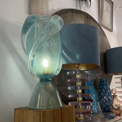  Barovier Toso Pair of Barovier Toso Aqua Blue Murano Glass Lamps
