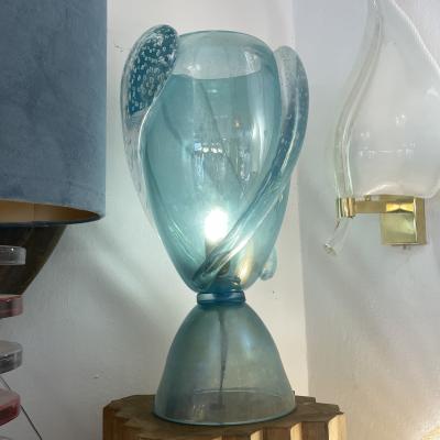  Barovier Toso Pair of Barovier Toso Aqua Blue Murano Glass Lamps