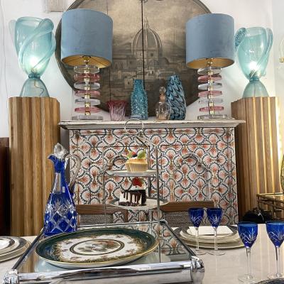  Barovier Toso Pair of Barovier Toso Aqua Blue Murano Glass Lamps