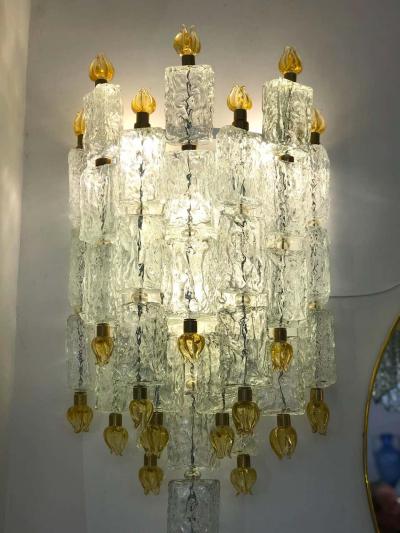  Barovier Toso Pair of Barovier Toso Glass Blocks with Gold Tulip Sconces 1940