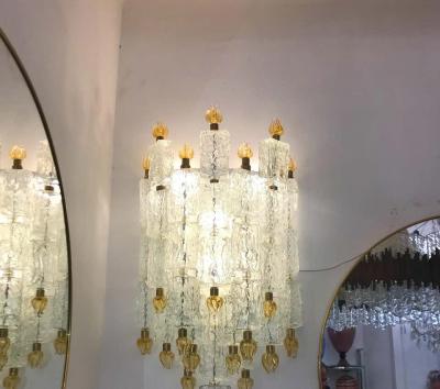  Barovier Toso Pair of Barovier Toso Glass Blocks with Gold Tulip Sconces 1940