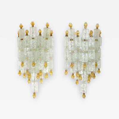  Barovier Toso Pair of Barovier Toso Glass Blocks with Gold Tulip Sconces 1940