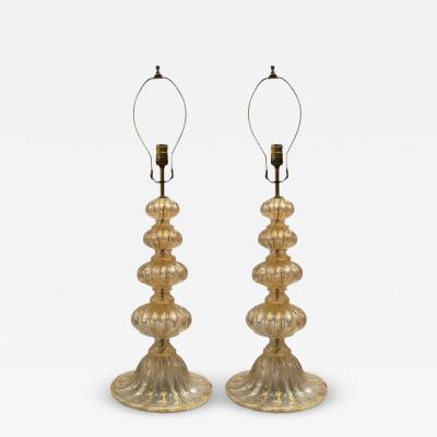  Barovier Toso Pair of Barovier Toso Gold Murano Italian Art Glass Table Lamps