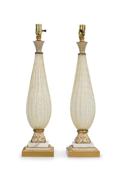  Barovier Toso Pair of Barovier Toso Italian Mid Century Bolle and Gold Fleck Table Lamps