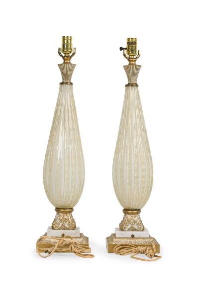  Barovier Toso Pair of Barovier Toso Italian Mid Century Bolle and Gold Fleck Table Lamps