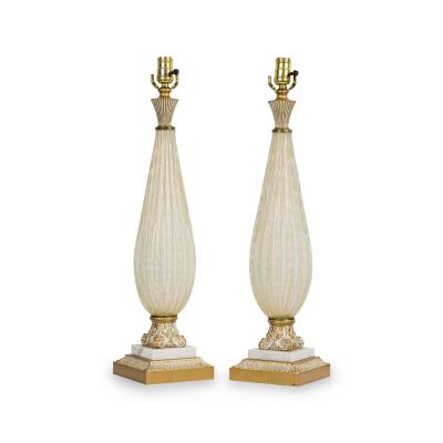  Barovier Toso Pair of Barovier Toso Italian Mid Century Bolle and Gold Fleck Table Lamps