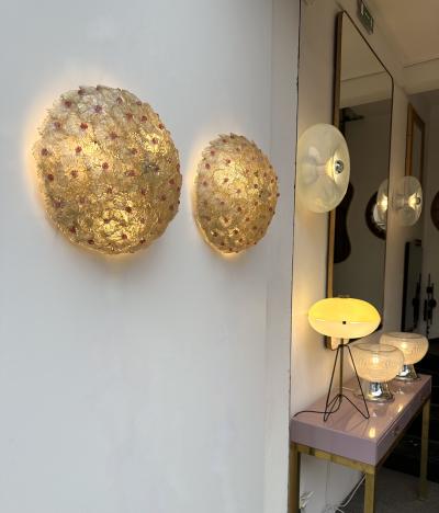  Barovier Toso Pair of Flowers Gold Leaf Murano Glass Sconces by Barovier Toso Italy 1960s