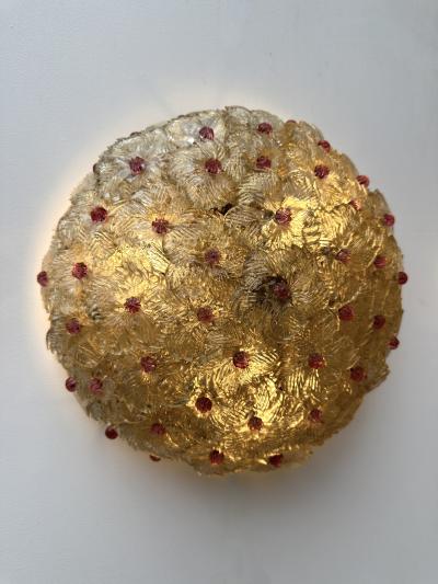  Barovier Toso Pair of Flowers Gold Leaf Murano Glass Sconces by Barovier Toso Italy 1960s