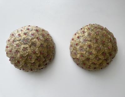  Barovier Toso Pair of Flowers Gold Leaf Murano Glass Sconces by Barovier Toso Italy 1960s