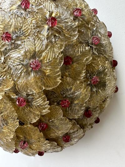  Barovier Toso Pair of Flowers Gold Leaf Murano Glass Sconces by Barovier Toso Italy 1960s