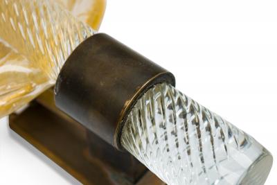  Barovier Toso Pair of Italian Mid Century gold dusted Glass and Bronze Leaf Murano Sconces