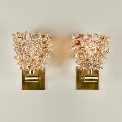 Barovier Toso Pair of Italian pink Murano rostrato glass wall lights