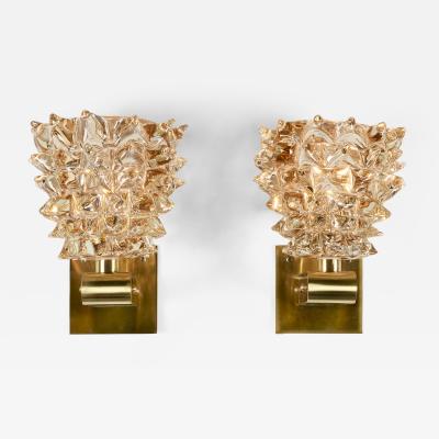  Barovier Toso Pair of Italian pink Murano rostrato glass wall lights