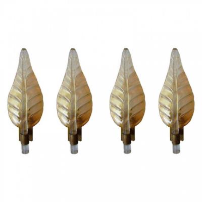  Barovier Toso Pair of Large Italian gold dusted Glass Bronze Leaf Sconces Barovier Toso