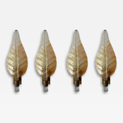  Barovier Toso Pair of Large Italian gold dusted Glass Bronze Leaf Sconces Barovier Toso