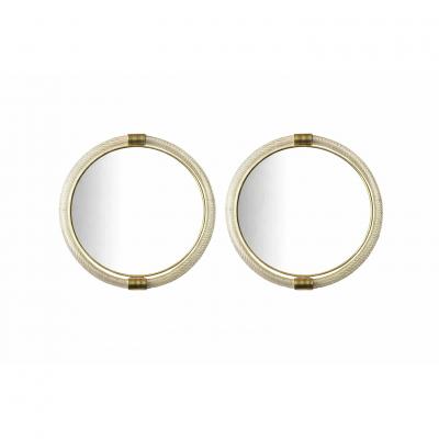  Barovier Toso Pair of Murano Glass Wall Mirrors in Gold Leaf Torciglione Venetian Design