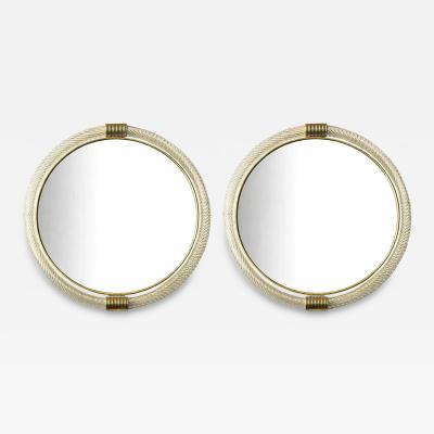  Barovier Toso Pair of Murano Glass Wall Mirrors in Gold Leaf Torciglione Venetian Design