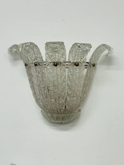  Barovier Toso Pair of Murano Glass Wall Sconces by Barovier Toso Fleur de Lis Mid Century