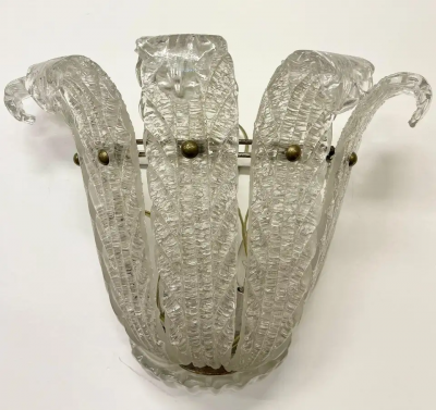  Barovier Toso Pair of Murano Glass Wall Sconces by Barovier Toso Fleur de Lis Mid Century