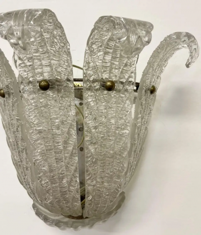  Barovier Toso Pair of Murano Glass Wall Sconces by Barovier Toso Fleur de Lis Mid Century