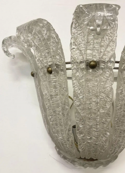  Barovier Toso Pair of Murano Glass Wall Sconces by Barovier Toso Fleur de Lis Mid Century