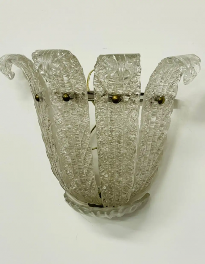  Barovier Toso Pair of Murano Glass Wall Sconces by Barovier Toso Fleur de Lis Mid Century