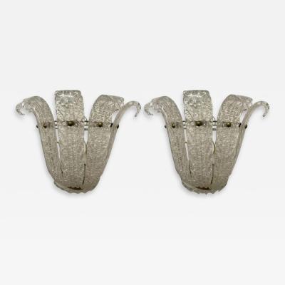  Barovier Toso Pair of Murano Glass Wall Sconces by Barovier Toso Fleur de Lis Mid Century