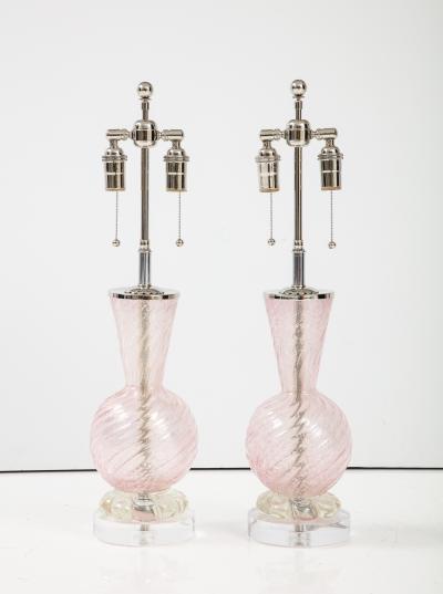  Barovier Toso Pair of Pink Barovier Murano Glass Lamps 